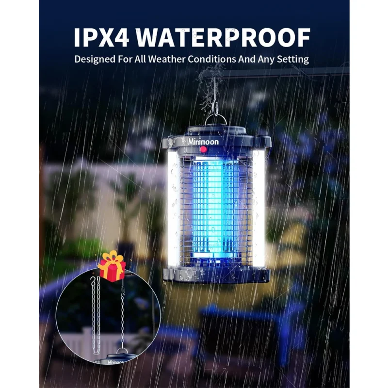minimoon bug zapper outdoor mosquito zapper with dual led light 4200v fly zapper 15w electric fly traps outdoor ipx4 insect trap