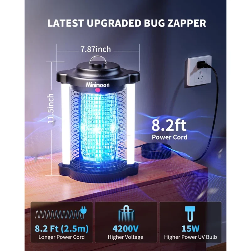 minimoon bug zapper outdoor mosquito zapper with dual led light 4200v fly zapper 15w electric fly traps outdoor ipx4 insect trap
